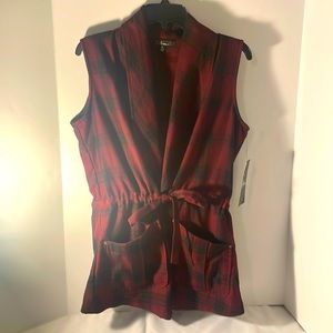 NWT Calessa Red & Black Plaid long-Waisted Vest with Tie & Pockets in Size: M